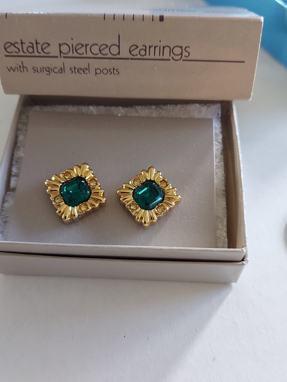 Vintage Avon Estate Gold-Tone Earrings with Emerald Green Stones